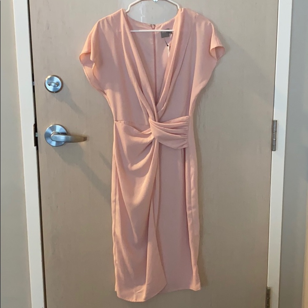 ASOS Twist Midi Kimono Sleeve Dress in Blush Pink